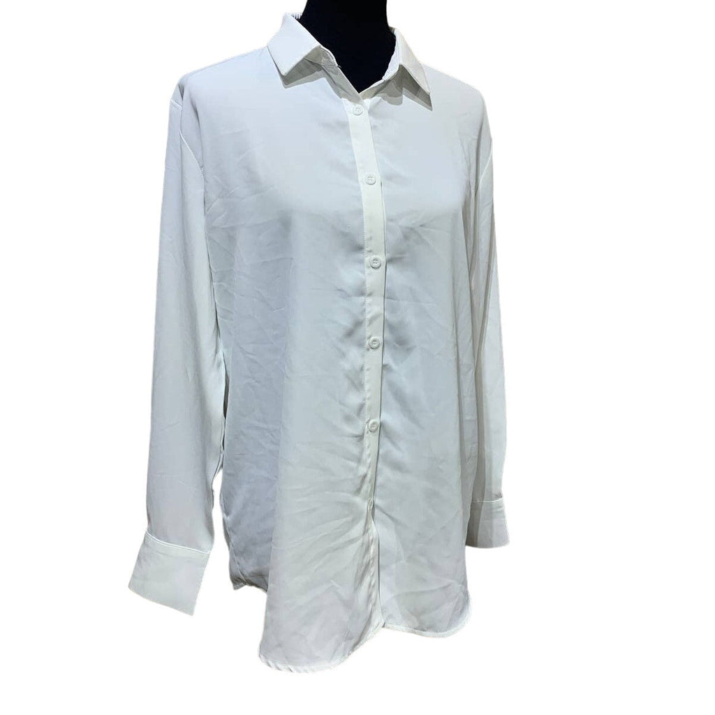 New Spring Season Womens Large Long Sleeve Polyester Button Down Career Blouse