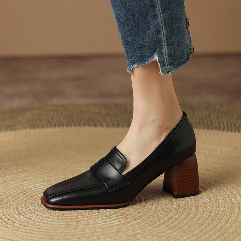 Retro Brown Chunky Heel Pumps