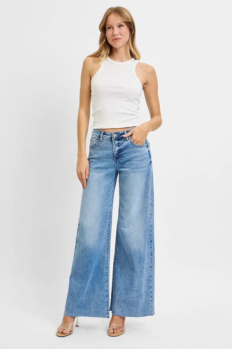 RISEN Full Size Tummy Control High Rise Ankle Palazzo Jeans Plus Size