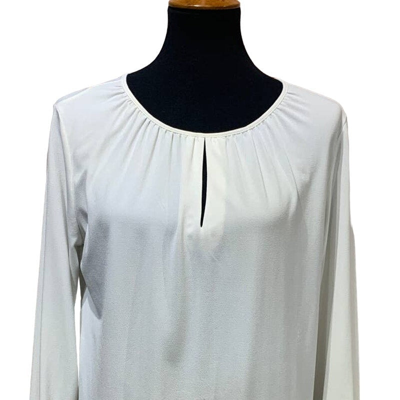Beige by Eci Medium Long Sleeve Gathered Flowy Polyester Blend Keyhole Blouse