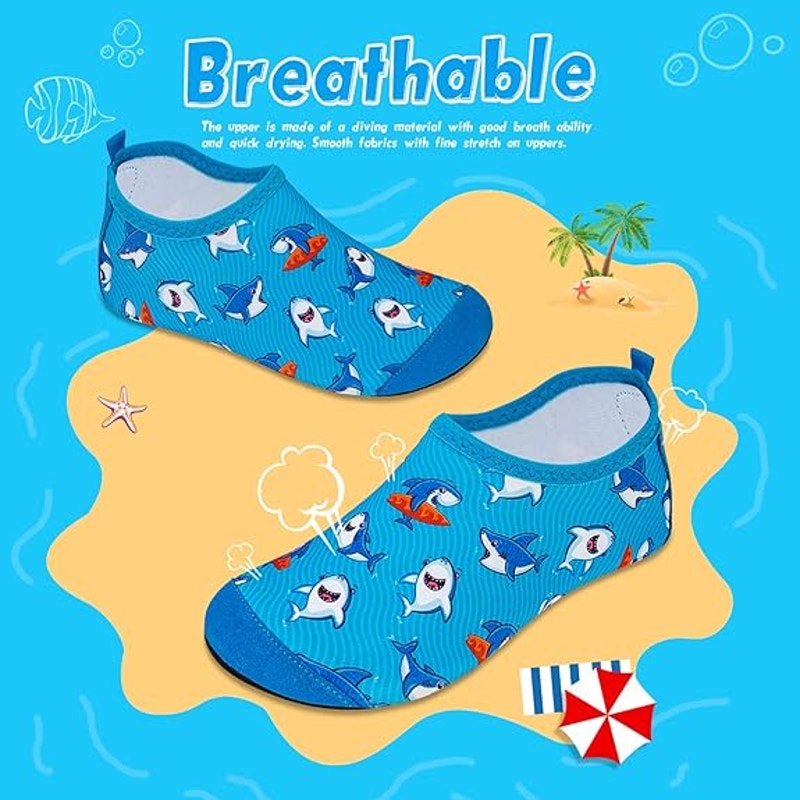 WateLves Kids Size 1 Blue Shark Slide On Barefoot Quick Dry Aqua Water Shoes