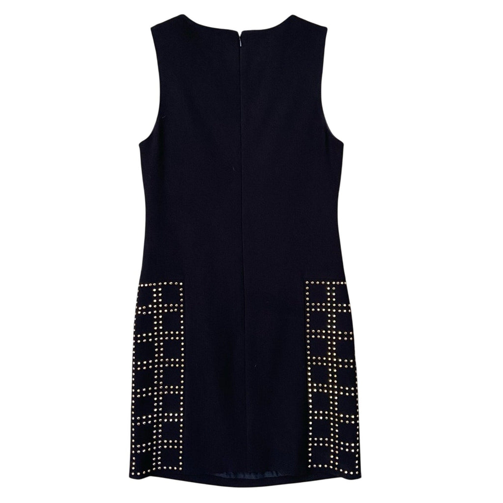 Trina Turk Womens Size 2 Black Shift Midi Gold Stud Sleeveless Sheath Dress