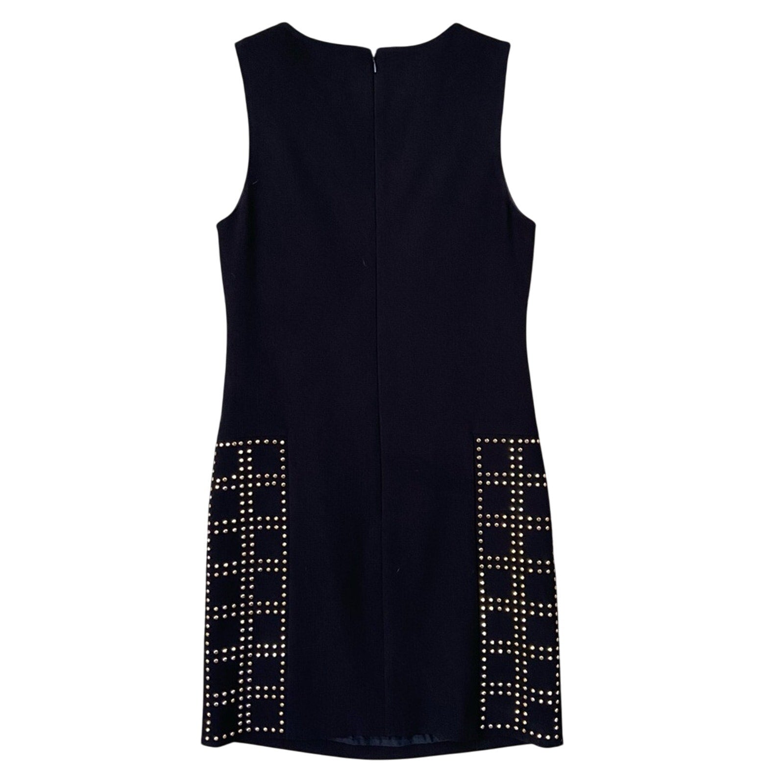 Trina Turk Womens Size 2 Black Shift Midi Gold Stud Sleeveless Sheath Dress