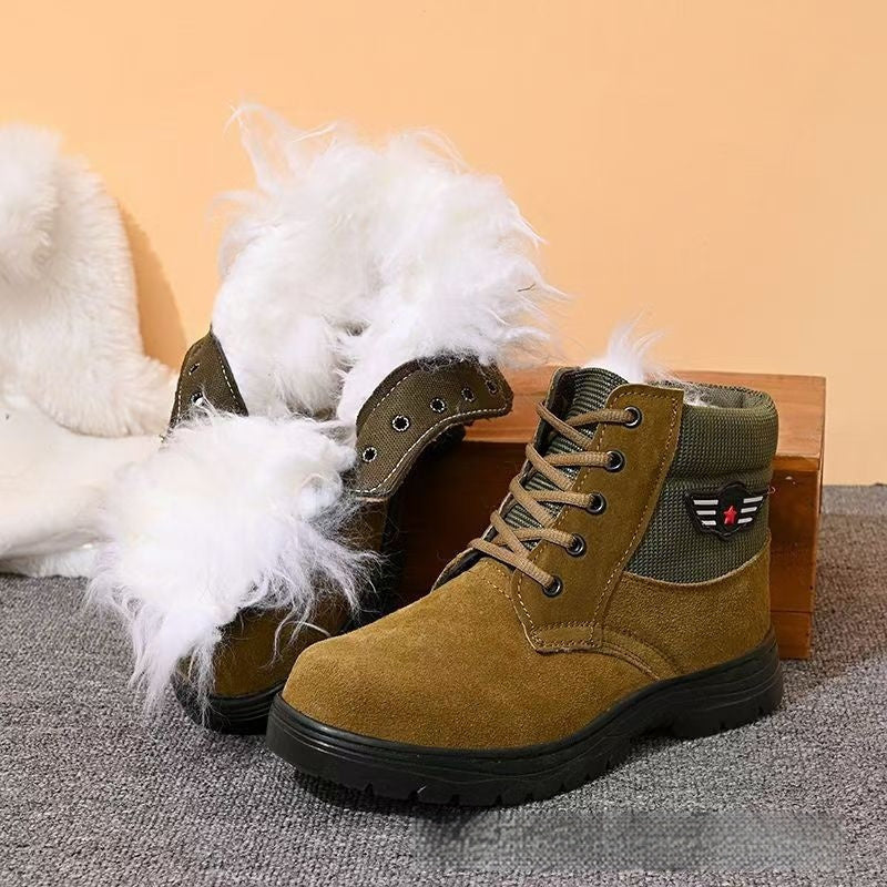 Men's Sheepskin-Lined Leather Winter Boots | Lace-Up Thermal Cotton Boots for Men