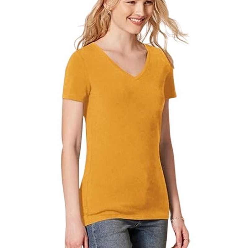 2 Pack Amazon Essentials Womens XS Yellow Short Sleeve V Neck Tee Shirts