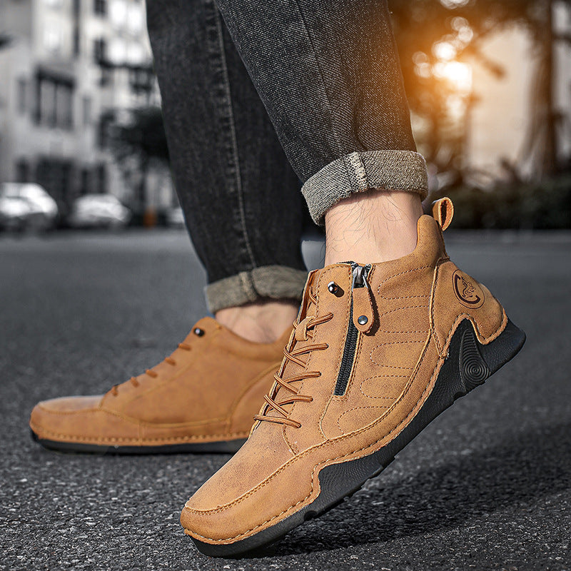 Men's Casual Microfiber Leather Lace-Up Sneakers | Plus Size Athletic Shoes