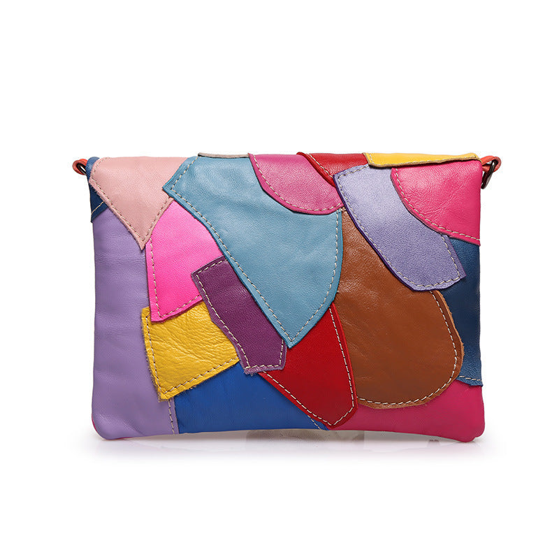 Patchwork Leather Crossbody Bag - Genuine Sheepskin Chain Shoulder Bag