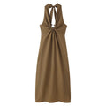 Women Clothing Spring Buckle Decoration Pleated Hanging Collar Dress