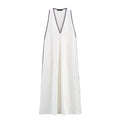 Women Clothing Summer Simple V neck Trim Linen Blend Dress