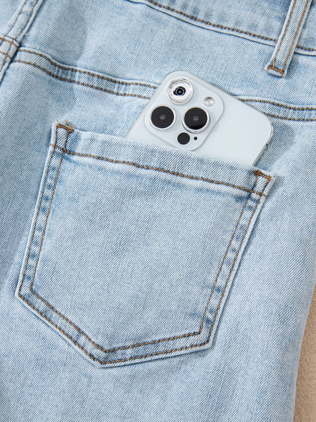 High Rise Distressed Raw Hem Denim Shorts