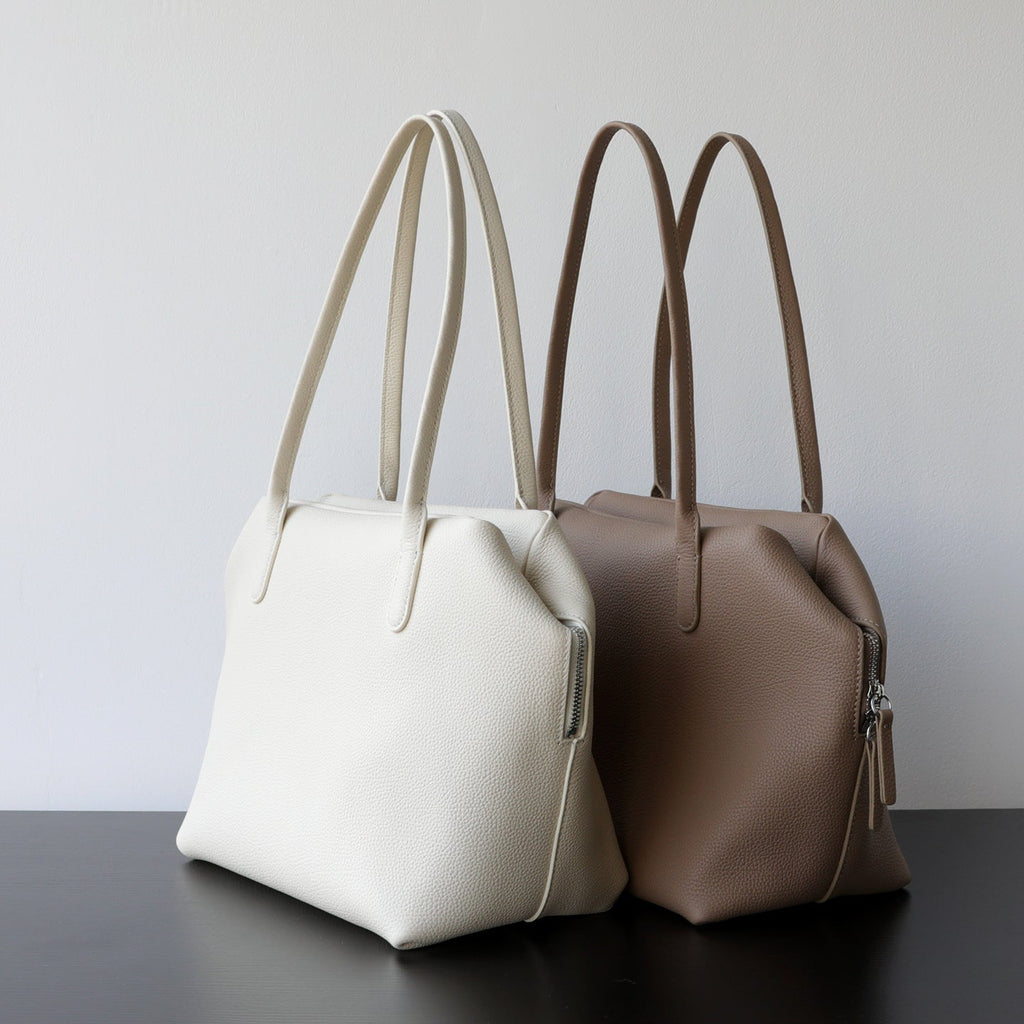 Women's Genuine Leather Shoulder Bag – Full-Grain Cowhide Handbag with Zipper & Card Holder