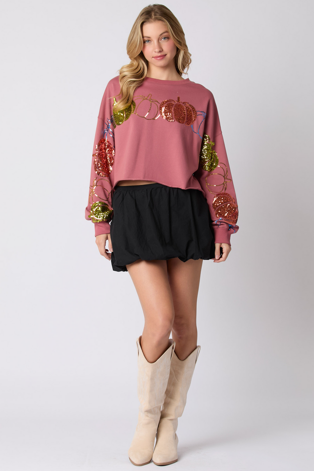 Autumn Winter Women Halloween Pumpkin Sequined Top Long Sleeve Pullover Hoodie Women