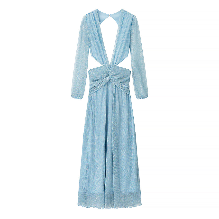 Beach Vacation Sexy Dress Women Summer Cropped Outfit Solid Color Seaside Atmosphere Maxi Dress