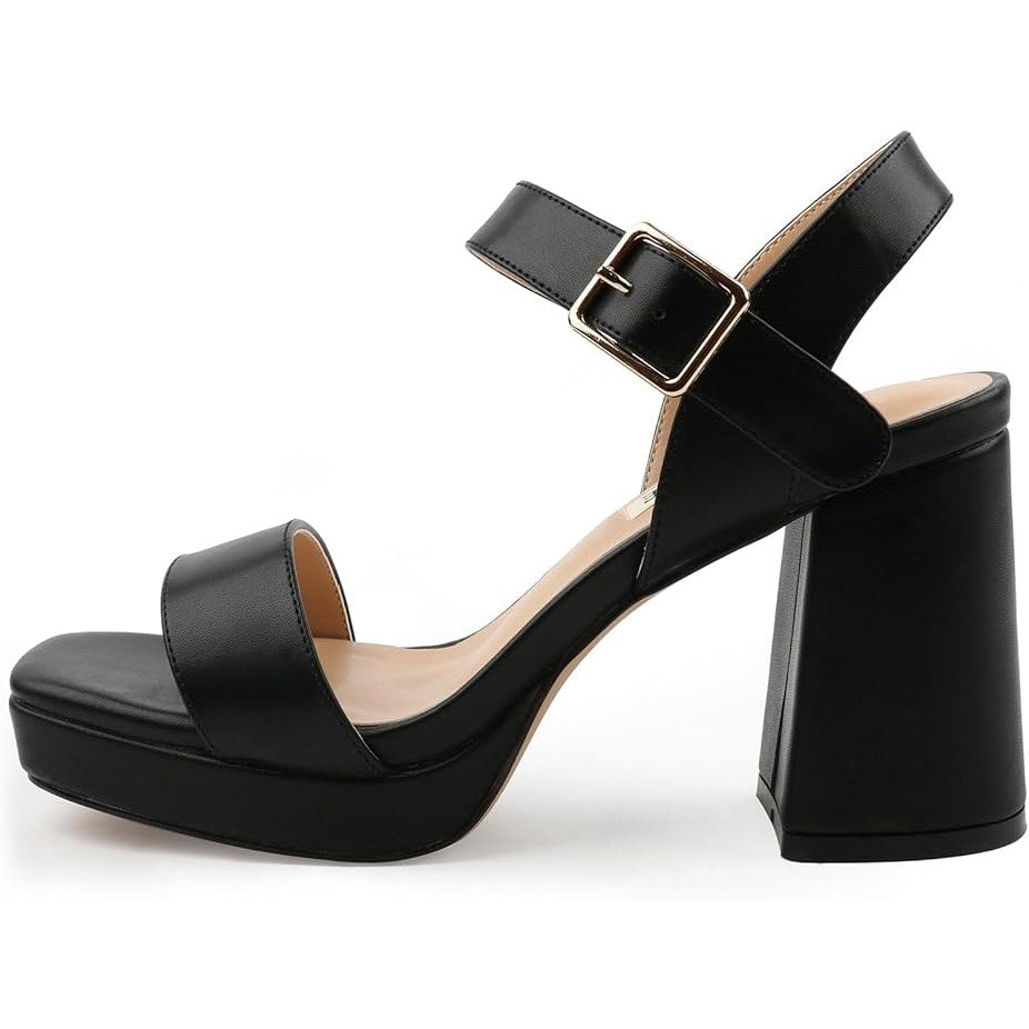 JOY IN LOVE Womens Size 9 Black 3.5" Heel Open Round Toe Ankle Strap Shoes