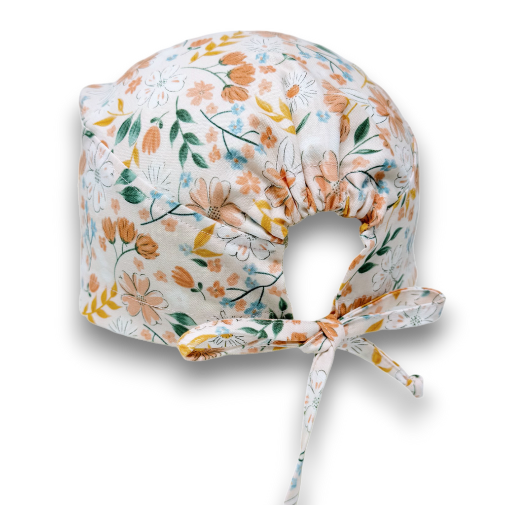 Floral Skull tie-back style surgical scrub cap by Paradise Caps.
