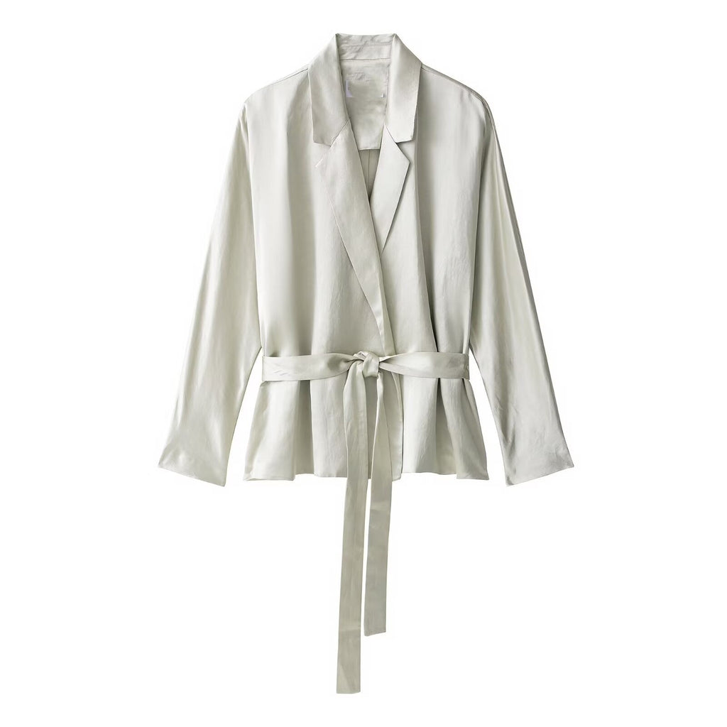 Autumn Women Clothing Fashionable Elegant Blazer Satin Pants Two Piece Sets