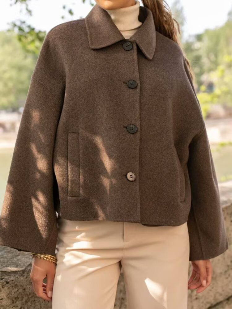 Autumn Women Clothing Design Casual All Matching Woolen Short Coat