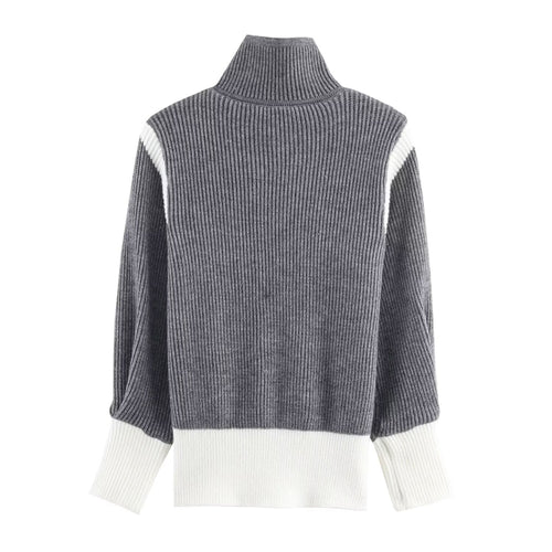 Autumn Women Casual Loose All Matching Color Stitching Knitted Cardigan