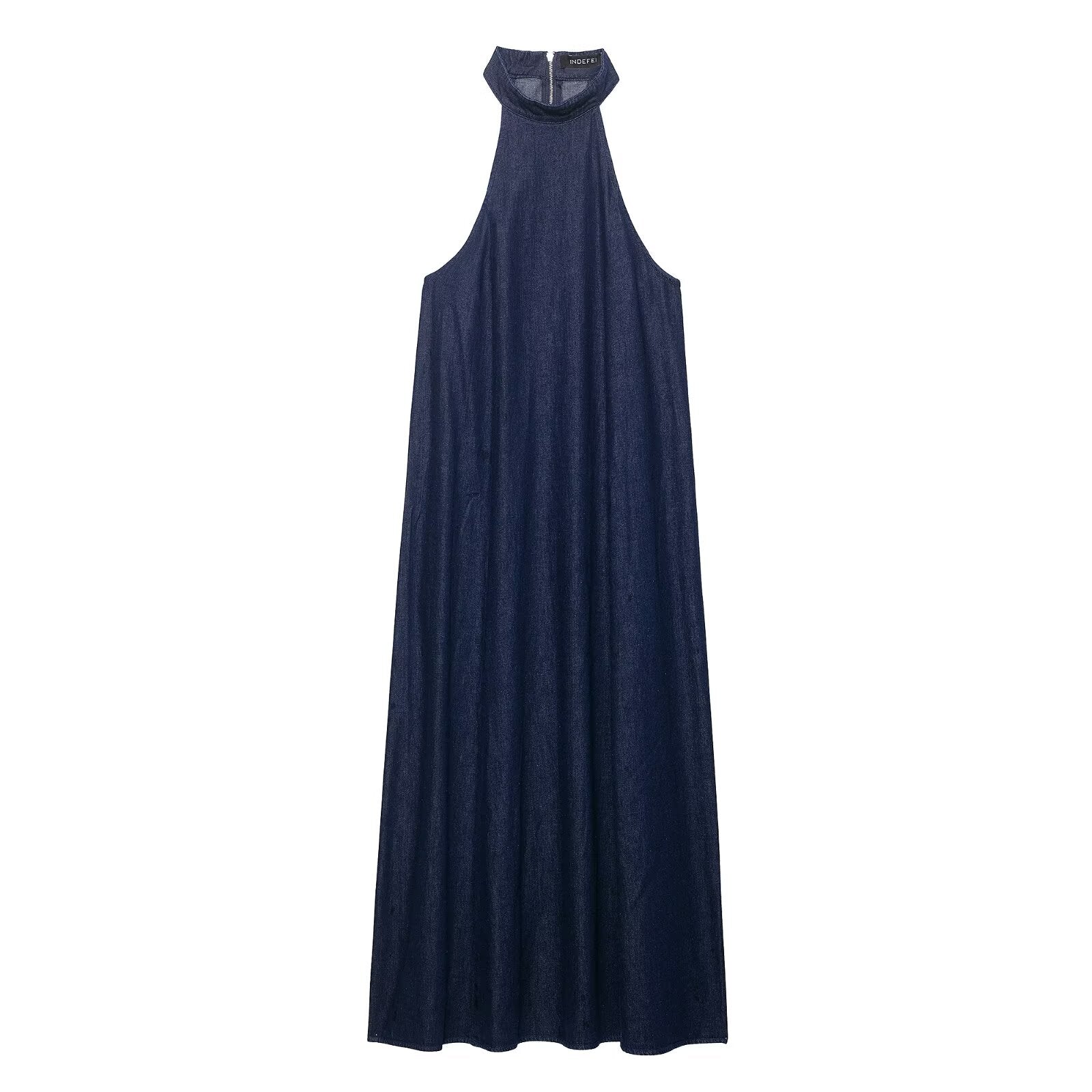 Autumn Casual Women Clothing Hanging Collar Denim Dress