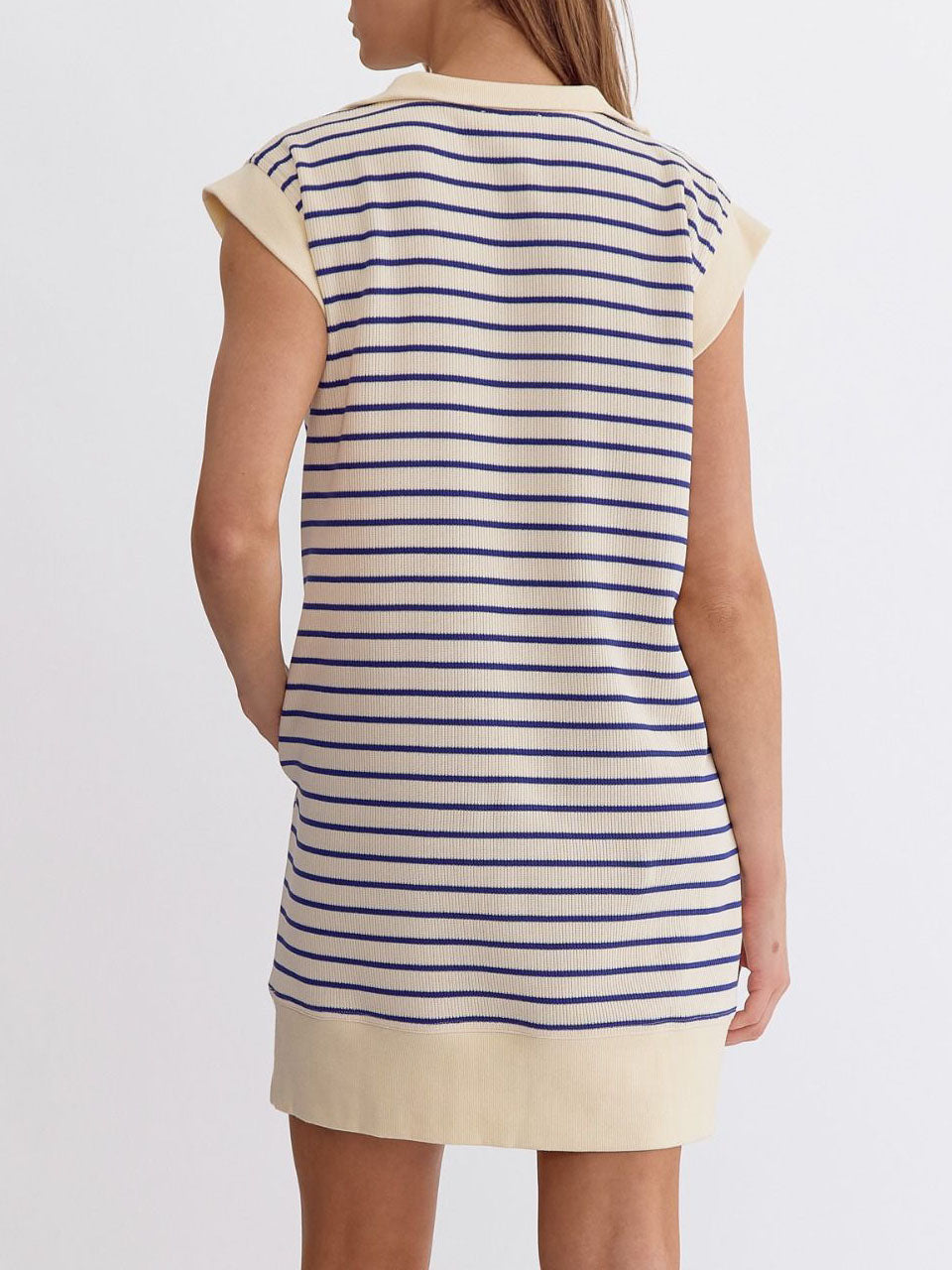 Ladies Summer Sleeveless Cotton Knitted Striped Color Matching Zipper Pocket Dress