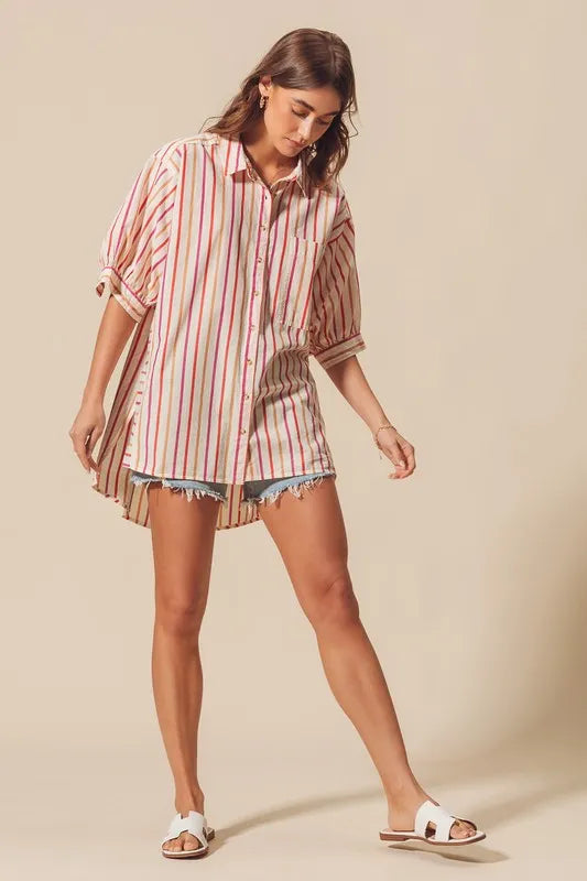 SO ME Multicolored Stripe Button Down Shirt