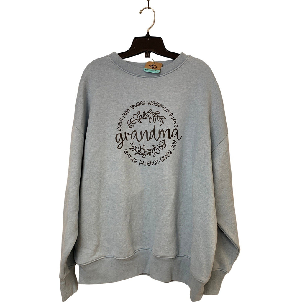 New Hand Printed Womens Medium Grandma Love Joy Patience Long Sleeve Sweatshirt