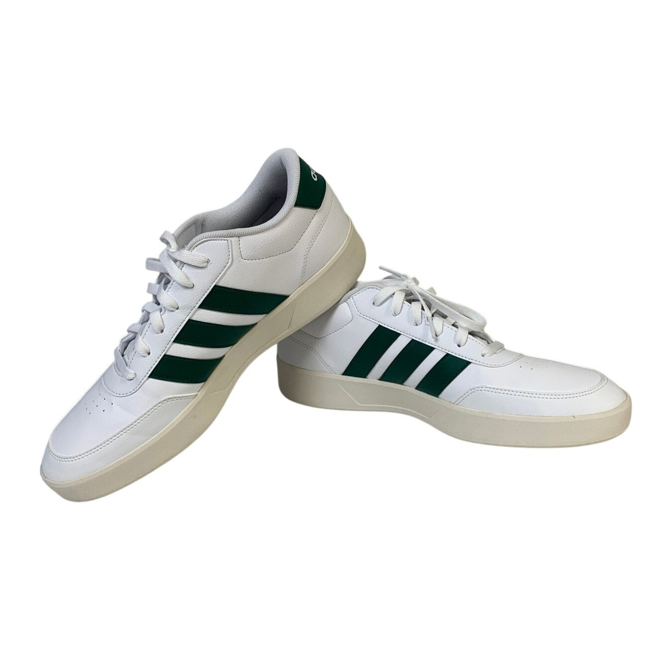 Adidas Mens Size 13 White Faux Leather Green Stripe Breaknet 3.0 Athletic Shoes