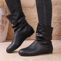 Women's Flat Ankle Boots – Wrinkled PU Leather Side Zipper | Black & Brown