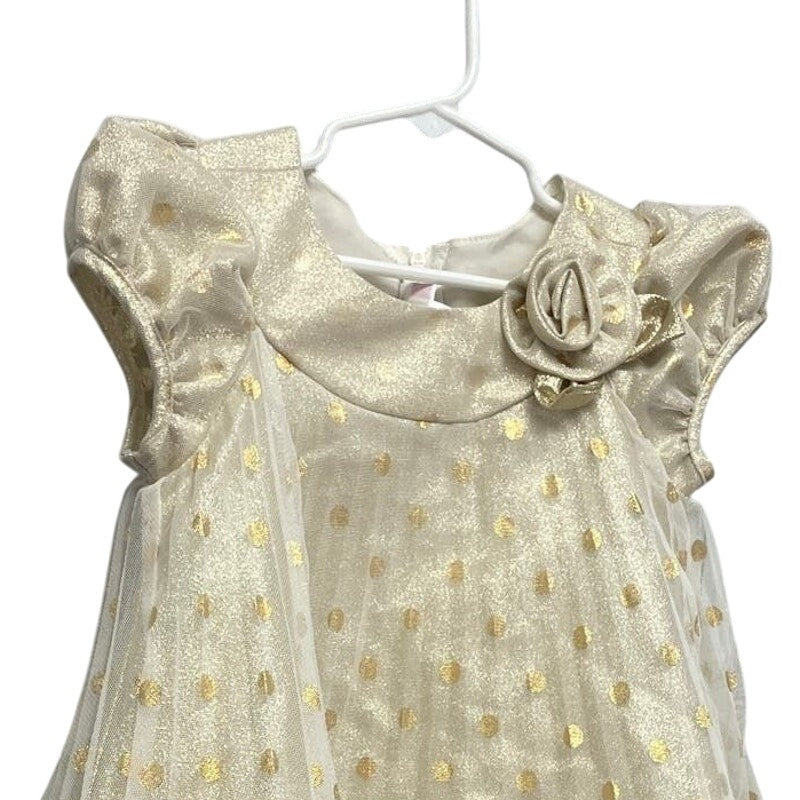 Jessica Ann Girls Size 4 Sleeveless Gold Metallic Polka Dot Pleated Formal Dress