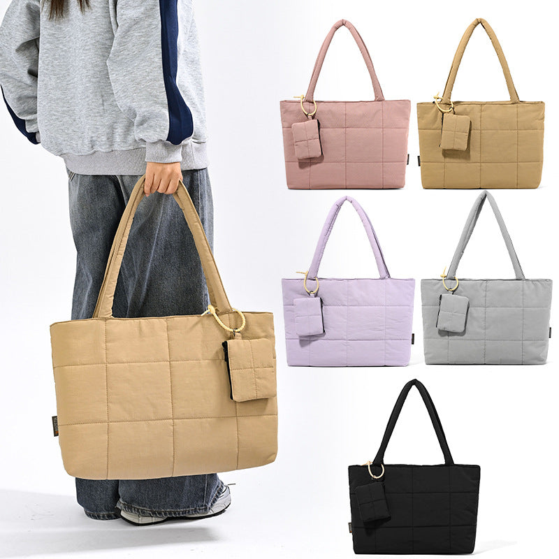 Women's Plaid Patchwork Tote Bag | Solid Color Shoulder Bag for Everyday Use