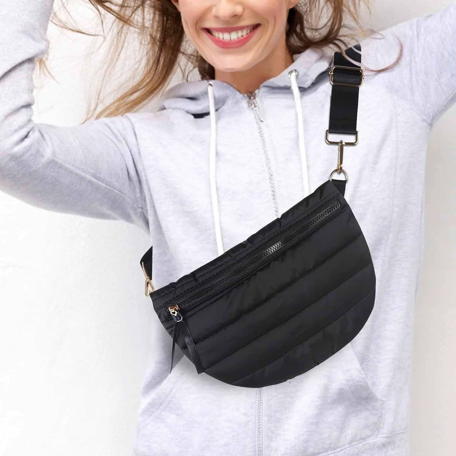 Women's Quilted Crossbody Bag - Casual Dumpling Shoulder Bag with Adjustable Strap