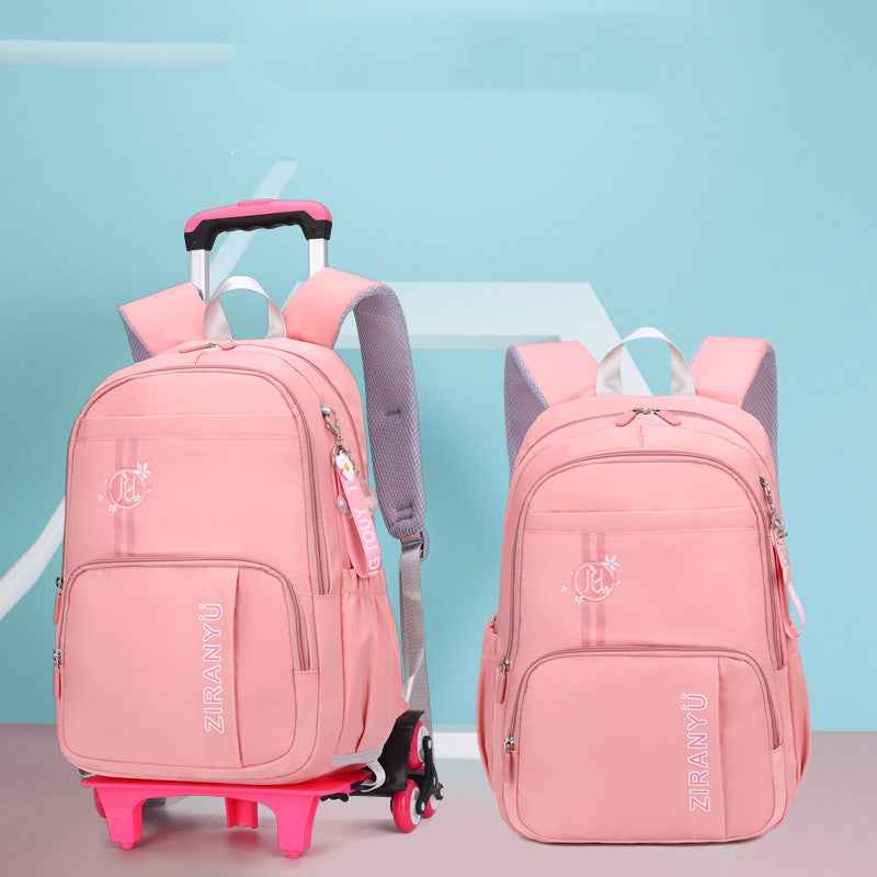 Kids Rolling School Backpack with Wheels - Removable Trolley Luggage Bag for Students