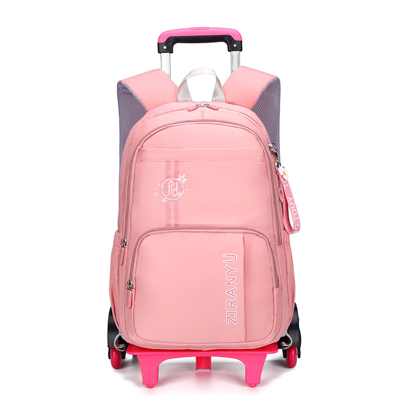 Kids Rolling School Backpack with Wheels - Removable Trolley Luggage Bag for Students