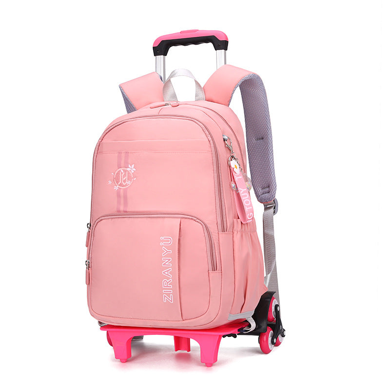Kids Rolling School Backpack with Wheels - Removable Trolley Luggage Bag for Students