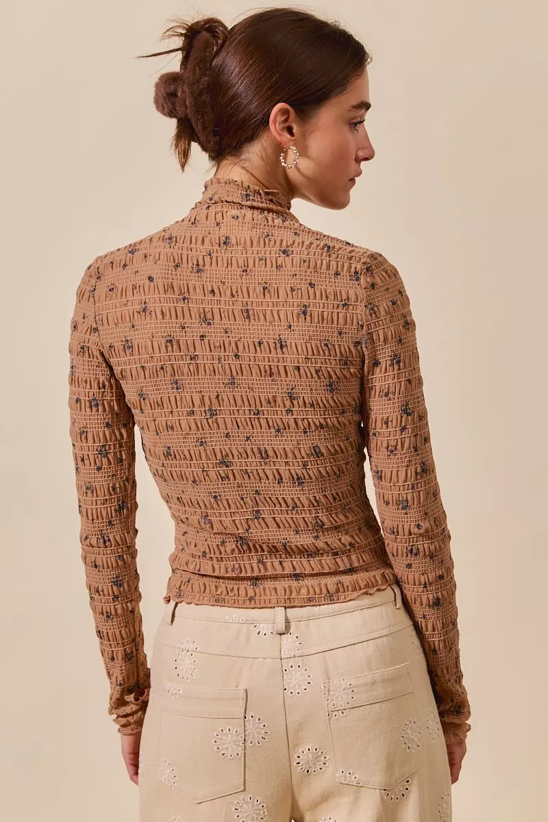SO ME Floral Print Textured Long Sleeve Knit Top