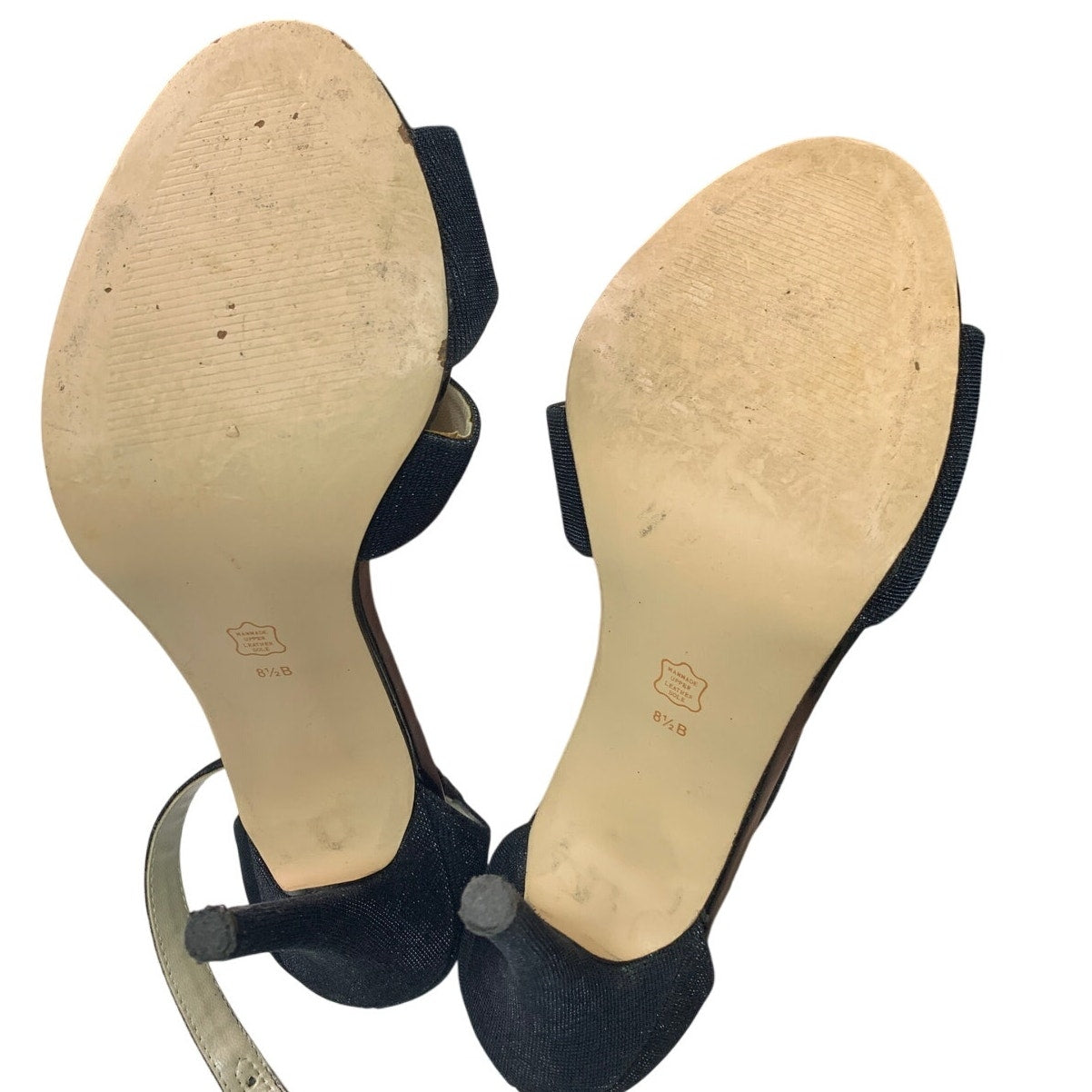 Caparros Womens 8.5 Metallic Black 4.5" Heels Open Toe Leather Ankle Strap Shoes