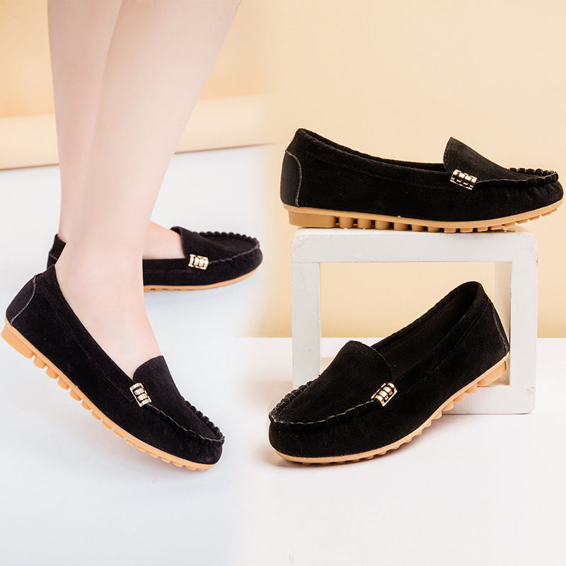 Women's Round-Toe Slip-On Flats | PU Leather Casual Pea Shoes