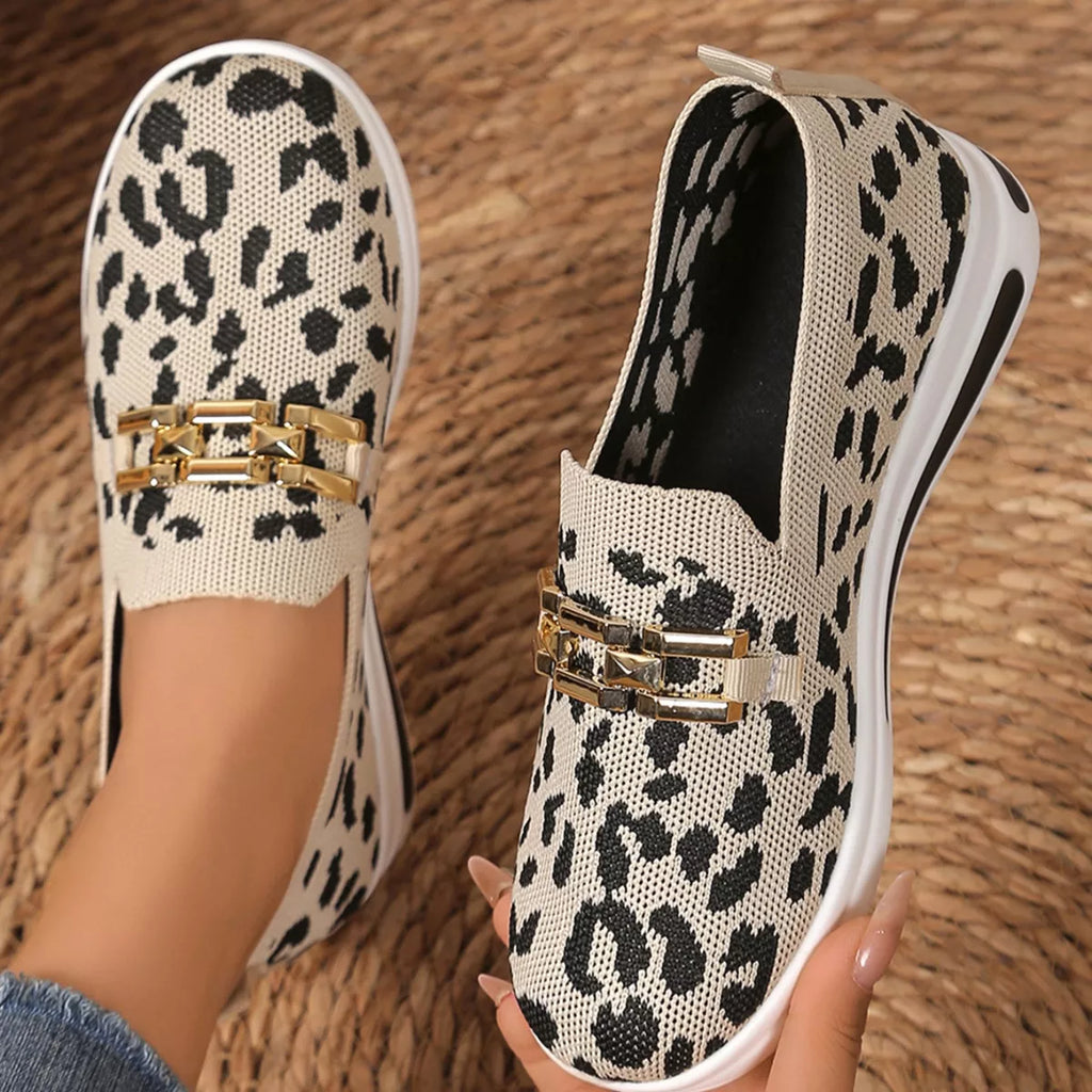 Women's Leopard Print Round Toe Slip-On Flats | Breathable Mesh Casual Shoes