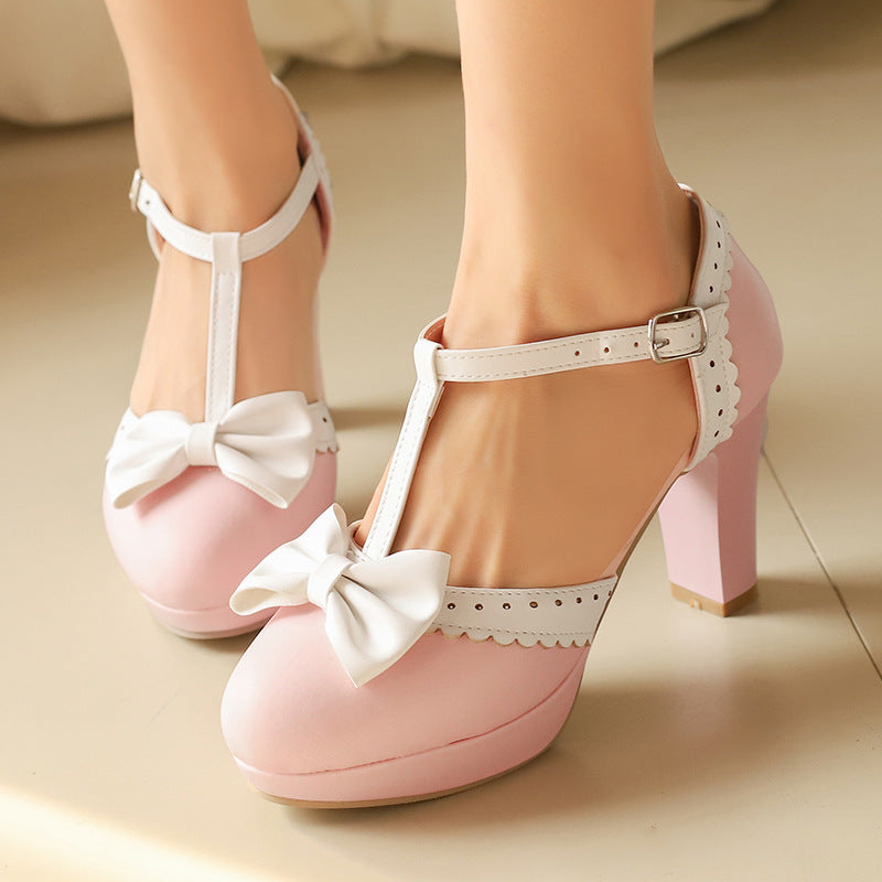 Women's Bow-Embellished High-Heel Sandals - Elegant Closed-Toe Hollow-Out Design