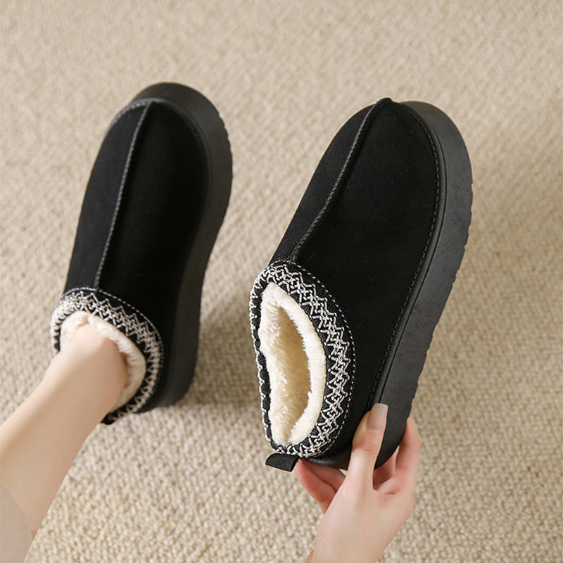 Women's Plush Half Slippers Snow Boots | Suede Warm Platform Ankle Flats