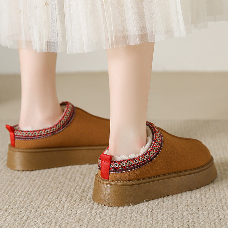 Women's Plush Half Slippers Snow Boots | Suede Warm Platform Ankle Flats