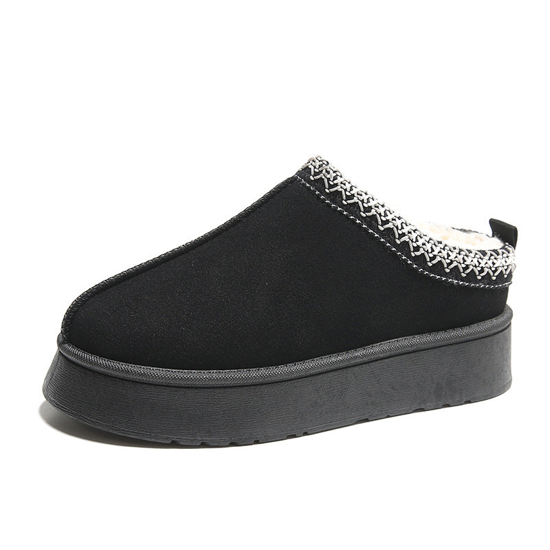 Women's Plush Half Slippers Snow Boots | Suede Warm Platform Ankle Flats