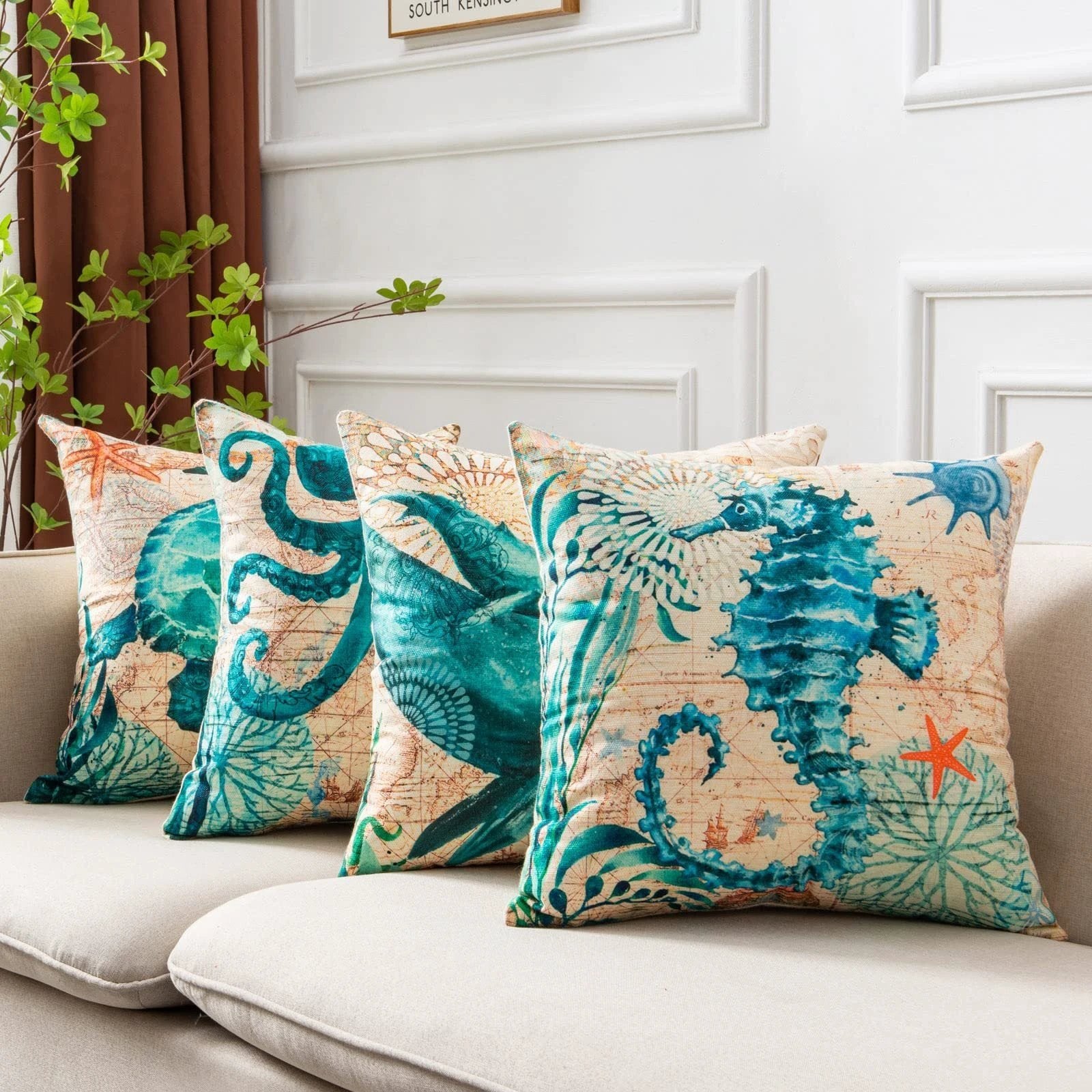 Mandotos Sea Turtle Printed Cushion Covers Linen Throw Pillow Cases For Home Decor Sofa Chair