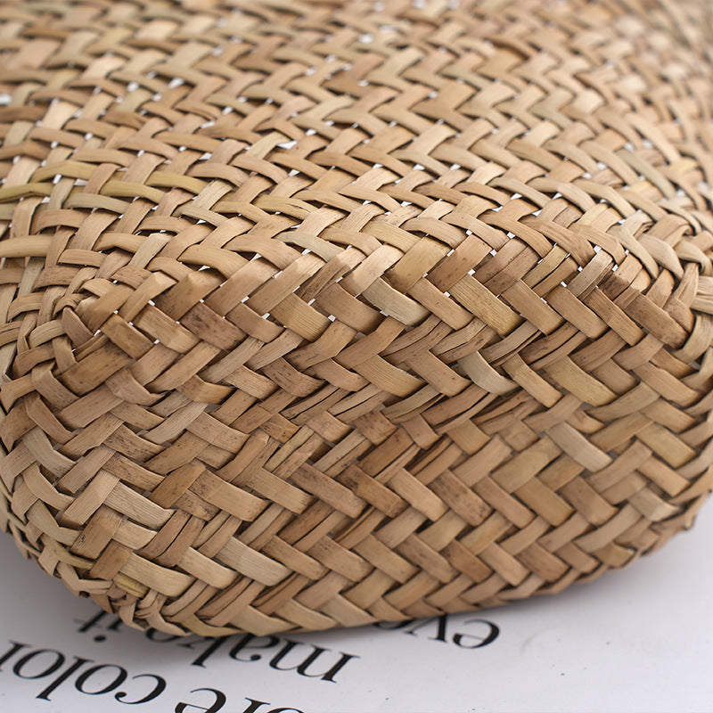 Women's Handwoven Mitsuba Grass Tote Bag – Natural Straw Weave Shell Handbag