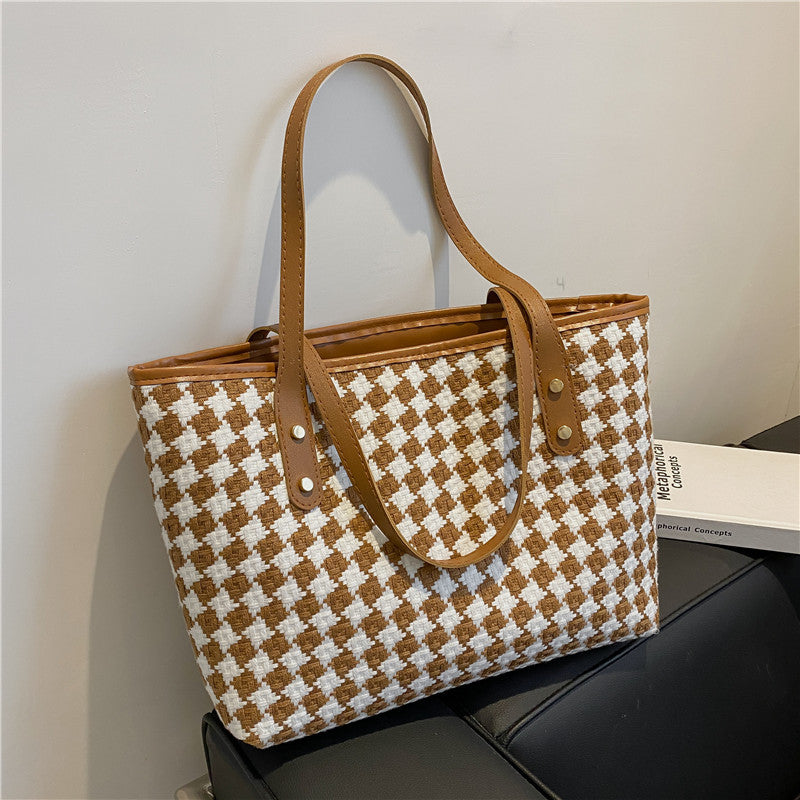 Plaid Shoulder Tote Bag for Women – Large Capacity Nylon Everyday Handbag