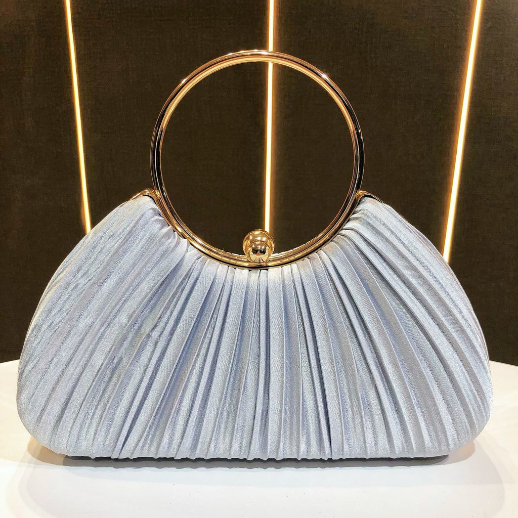 Elegant Satin Pleated Evening Clutch Bag - Cheongsam Style Formal Handbag with Hasp Lock