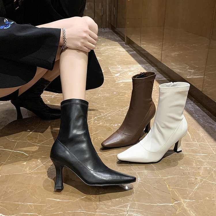 Women's Retro Mid-Calf Pointed Toe Stiletto Boots - Side Zip High Heel Boots