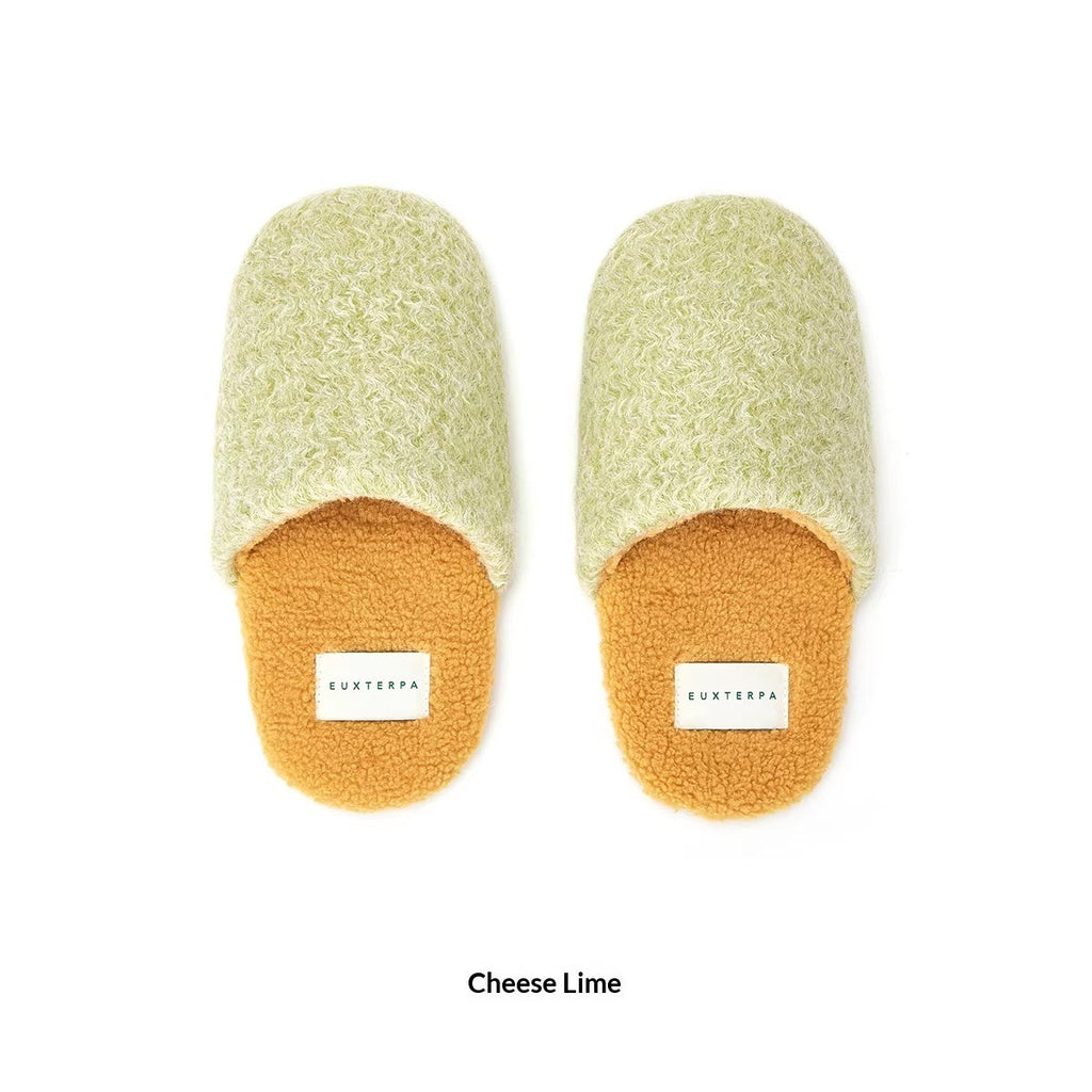 Woolen Color-Blocked Home Slippers - Warm Non-Slip Indoor Cotton Slippers for Women & Men