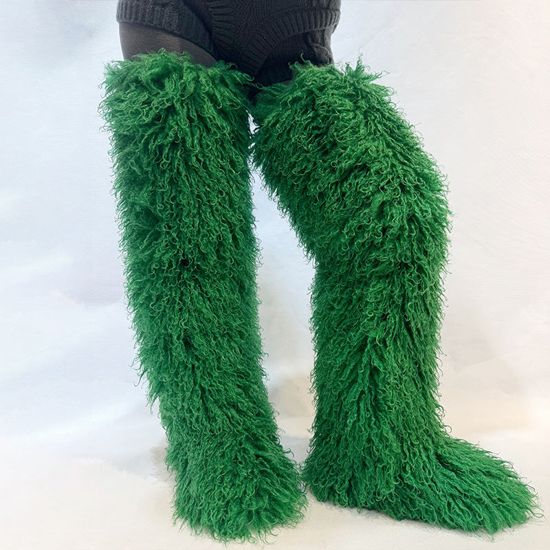 Women's 72cm Thigh-High Boots – Faux Wool Over-the-Knee Slip-On Winter Boots
