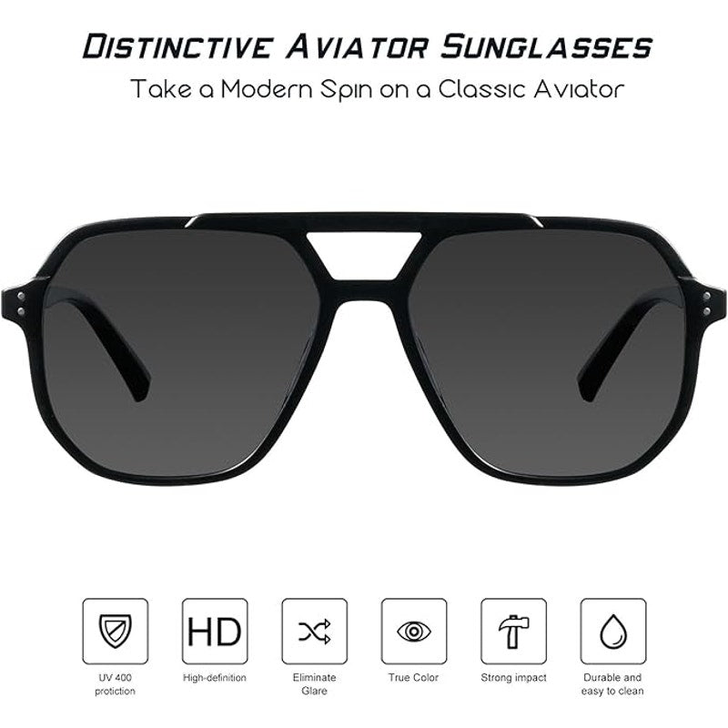 Mosanana Black Modern Aviator Women Men Polarized Trendy Oversized Sunglasses